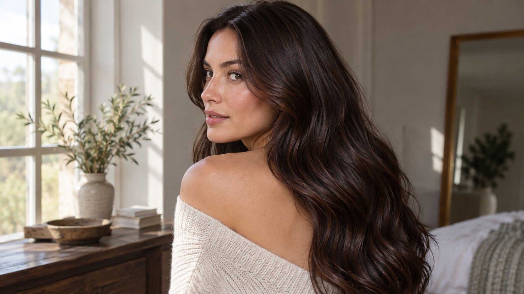 Espresso brown and soft black hair in daylight
