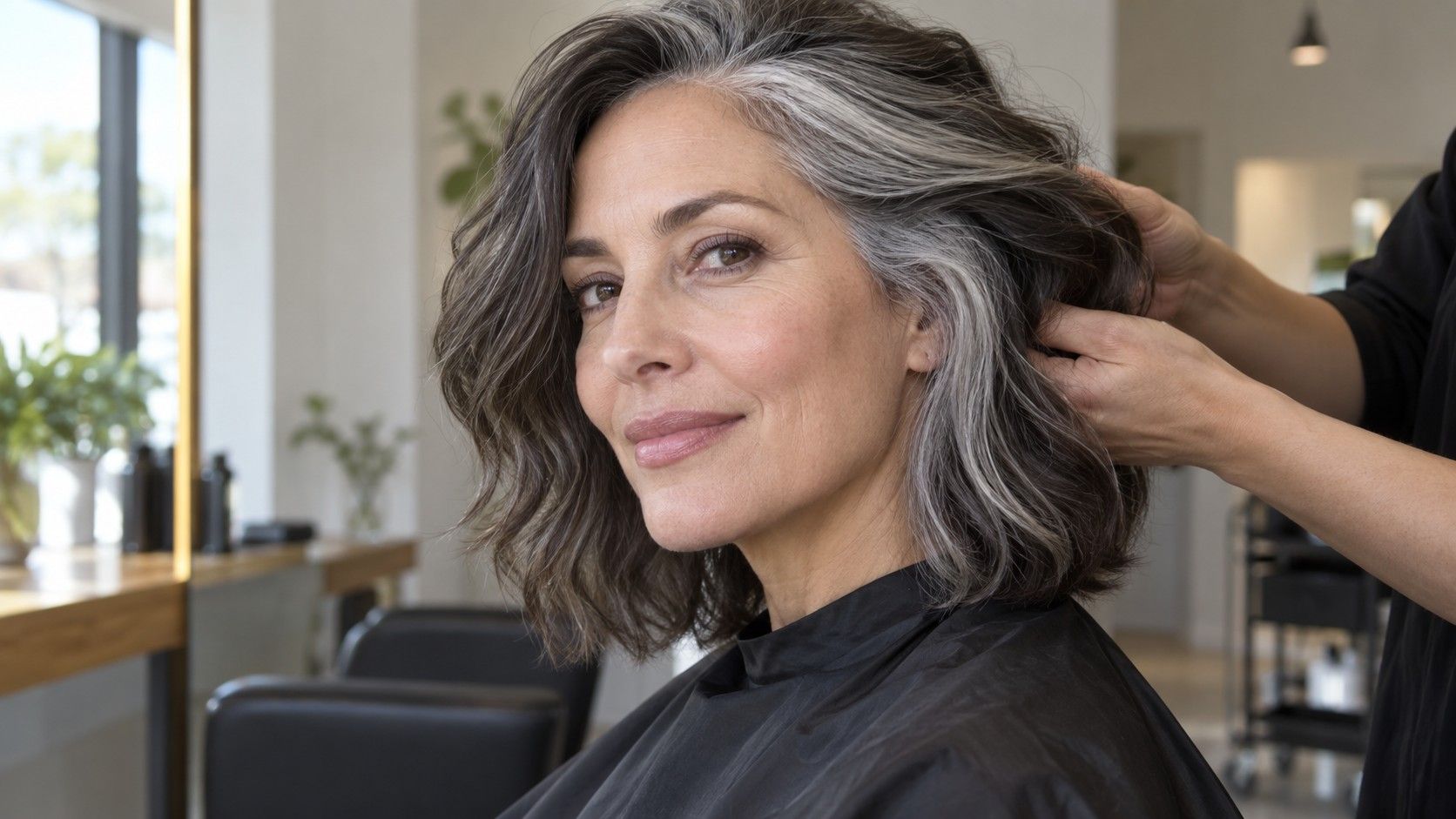 Gray hair at the temples beside darker roots