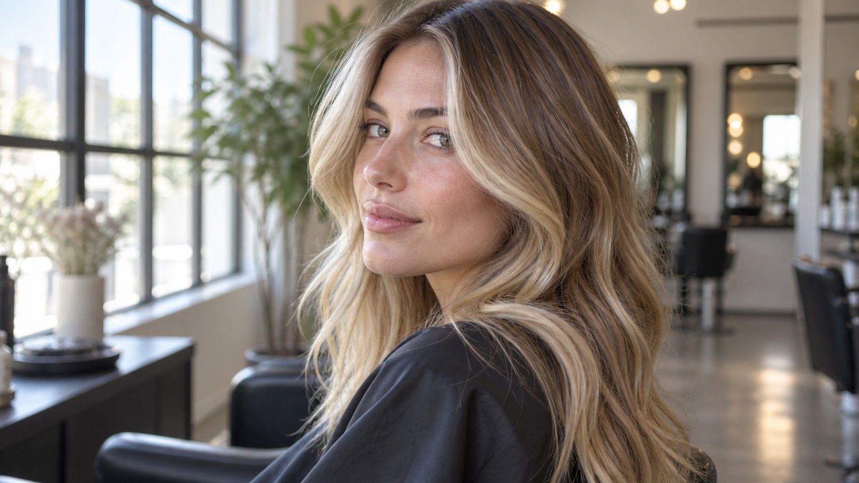 Soft face-framing highlights on brown hair